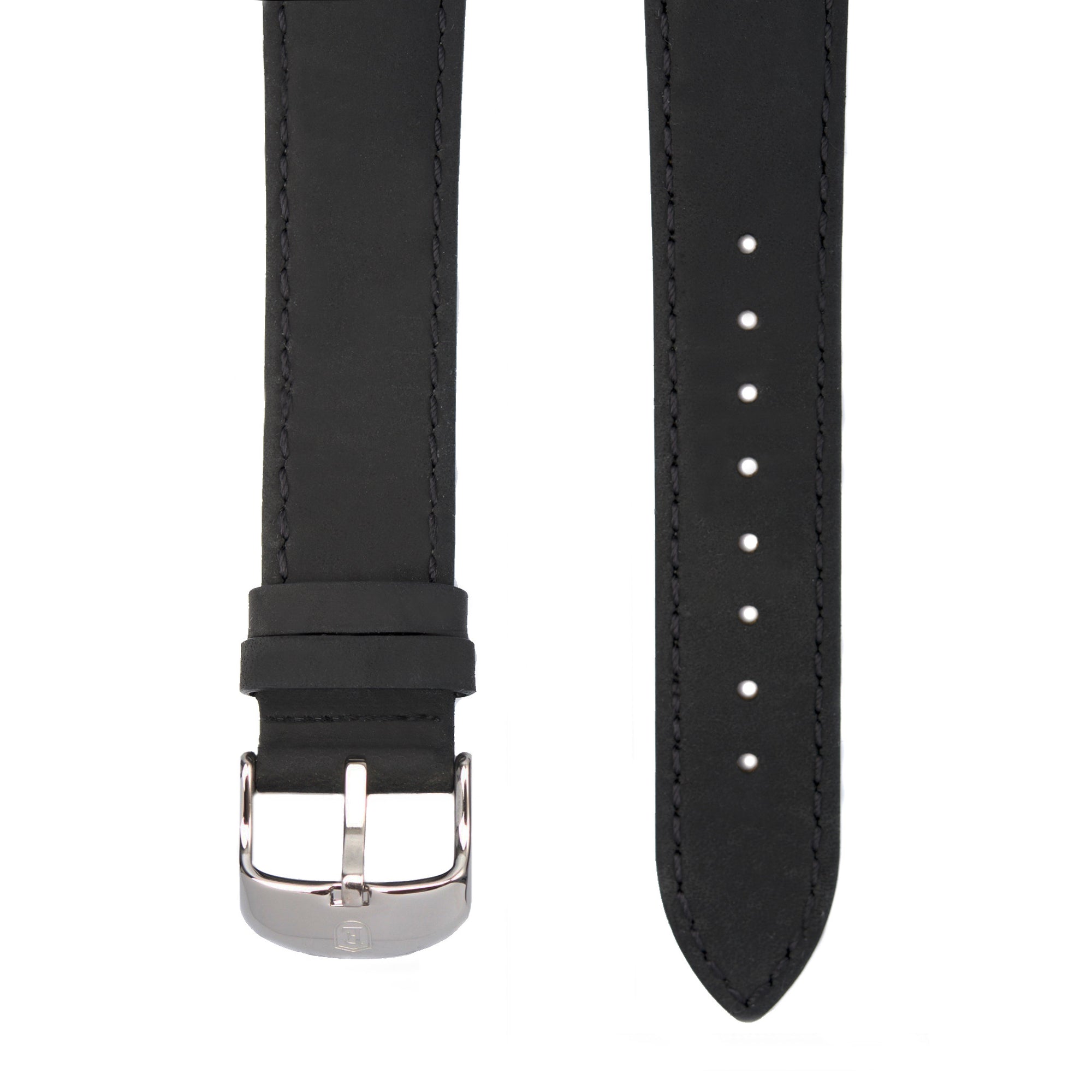 Black Italian Crazy Horse Leather Strap with Stainless Steel Pin Buckle