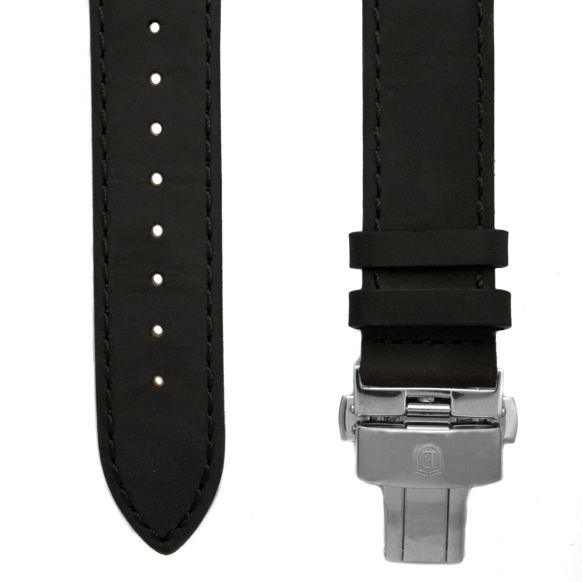 Black Italian Crazy Horse Leather Strap with Stainless Steel Clasp