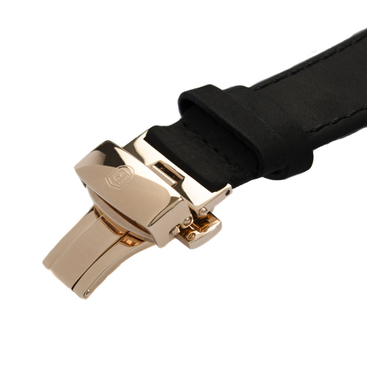 Black Italian Crazy Horse Leather Strap with Rose Gold Clasp