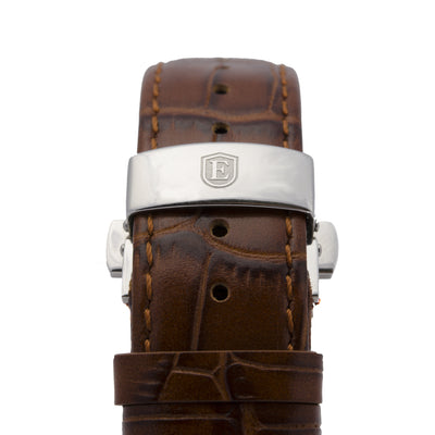 Brown Alligator Grain Leather Strap with Stainless Steel Clasp