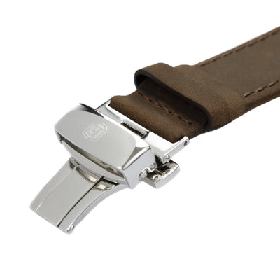 Dark Brown Italian Crazy Horse Leather Strap with Stainless Steel Clasp