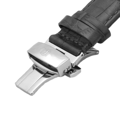 Black Alligator Grain Leather Strap with Stainless Steel Clasp