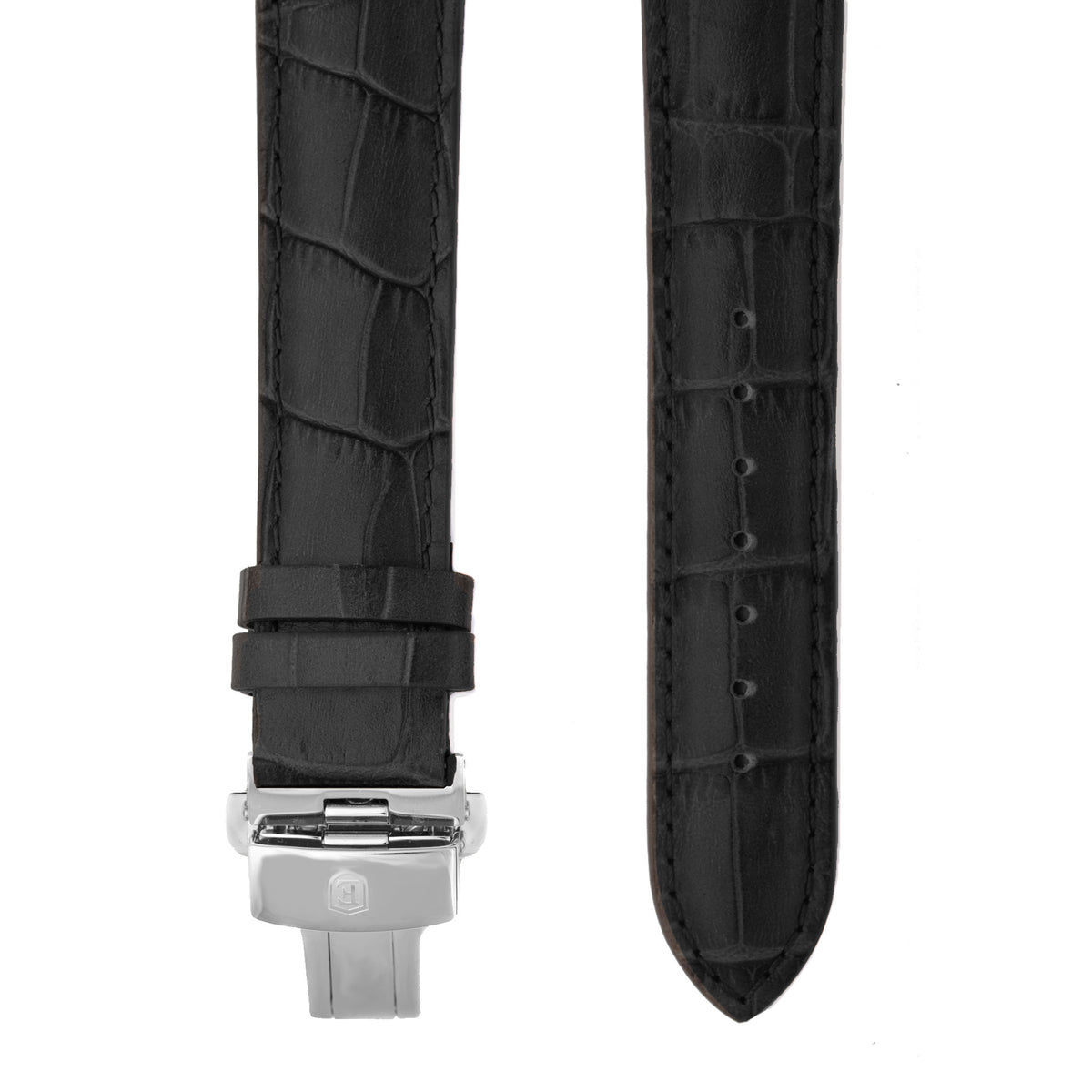 Black Alligator Grain Leather Strap with Stainless Steel Clasp