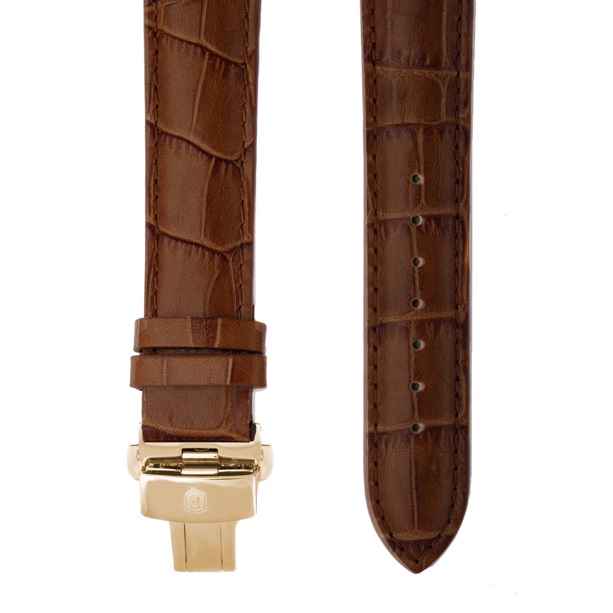 Brown Alligator Grain Leather Strap with Rose Gold Clasp