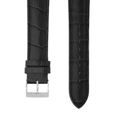 Black Alligator Grain Leather Strap with Stainless Steel Pin Buckle
