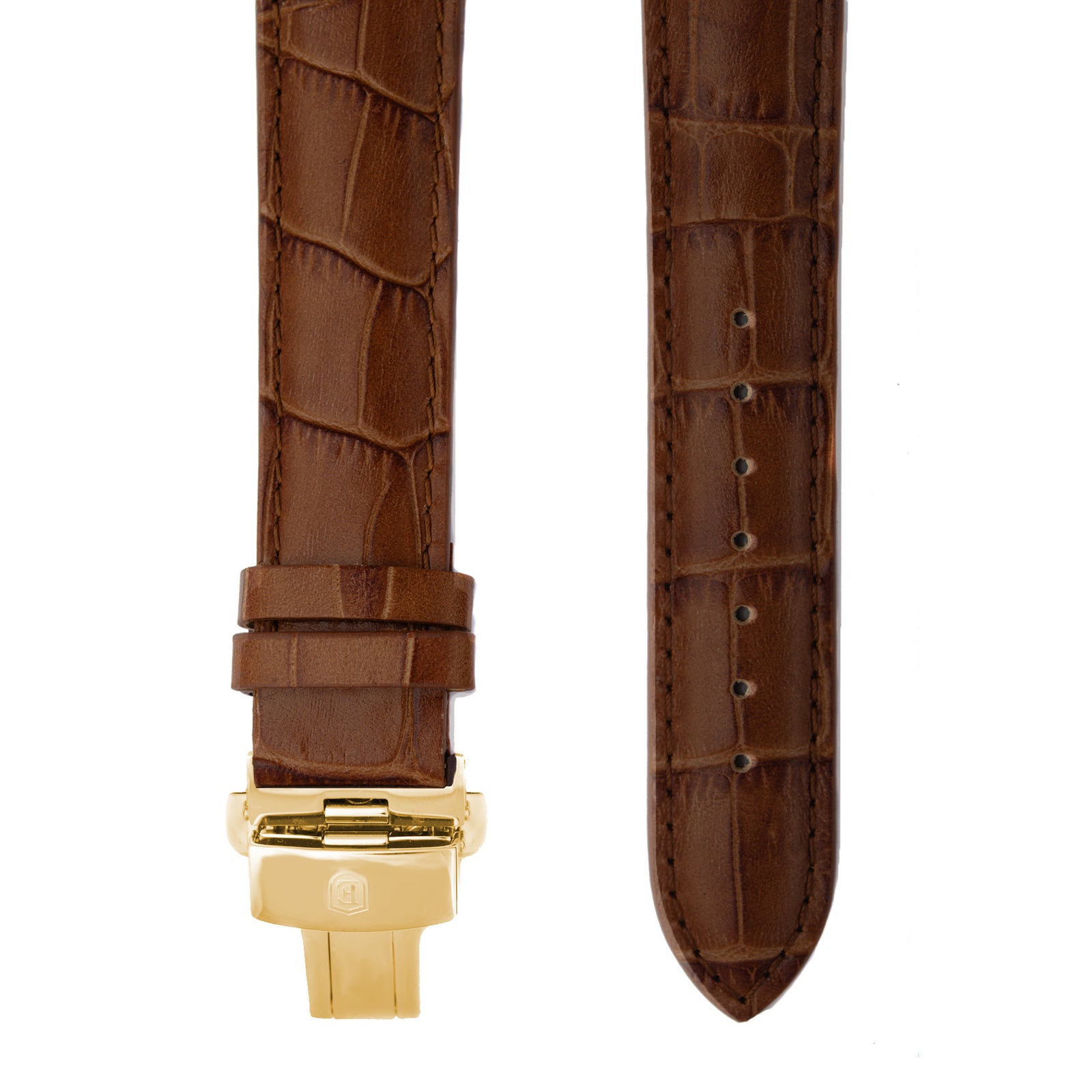 Brown Alligator Grain Leather Strap with Gold Clasp